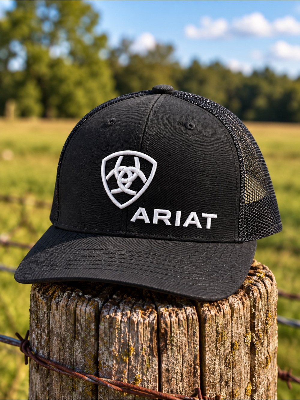 Ariat Trucker Cap Embroidered Logo Mesh Snapback Western Cowboy Cap